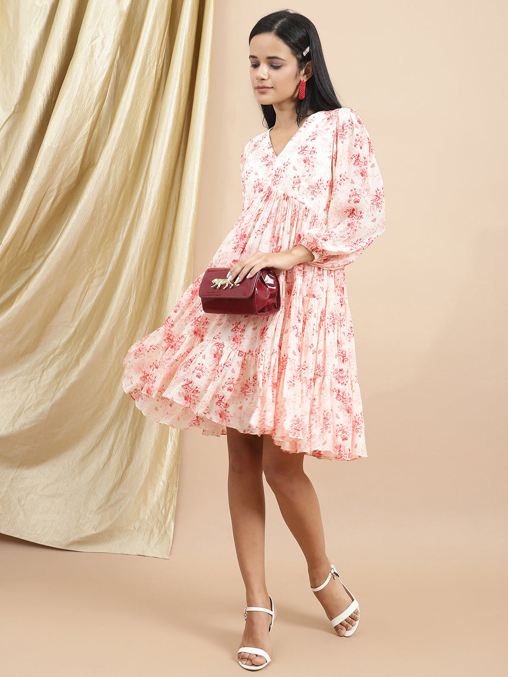 Certified Bemberg Satin Blue Floral Tier Dress at Kamakhyaa by Ewoke. This item is Bemberg, Best Selling, Festive 23, Mini Dresses, Natural with azo free dyes, Prints, Relaxed Fit, Resort Wear, Satin, Tiered Dress, Womenswear