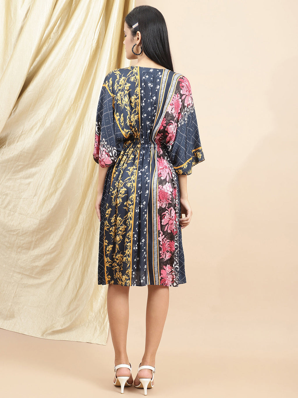 Certified Bemberg Satin Blue Kaftan Dress at Kamakhyaa by Ewoke. This item is Bemberg, Blue, Festive 23, Kaftans, Mini Dresses, Natural with azo free dyes, Prints, Relaxed Fit, Resort Wear, Satin, Womenswear