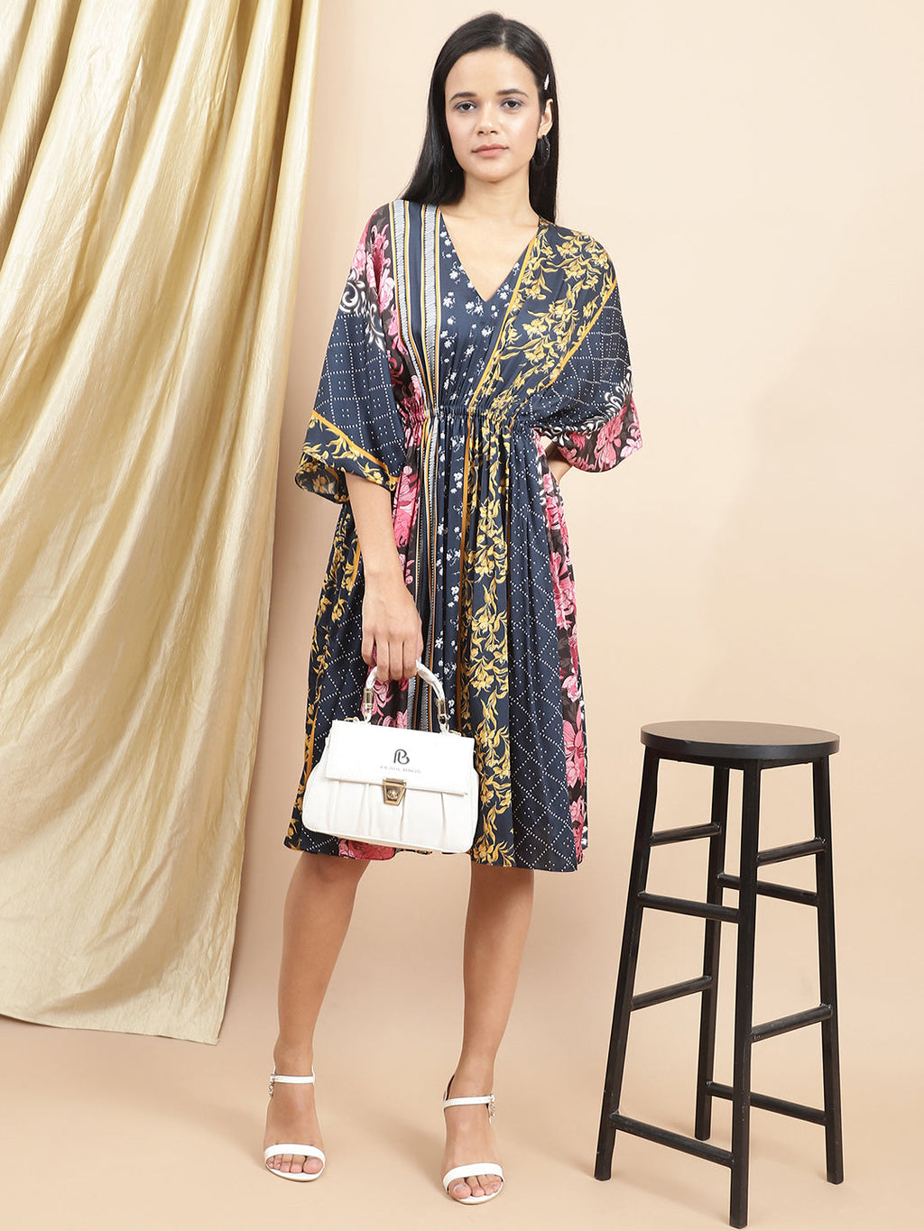 Certified Bemberg Satin Blue Kaftan Dress at Kamakhyaa by Ewoke. This item is Bemberg, Blue, Festive 23, Kaftans, Mini Dresses, Natural with azo free dyes, Prints, Relaxed Fit, Resort Wear, Satin, Womenswear
