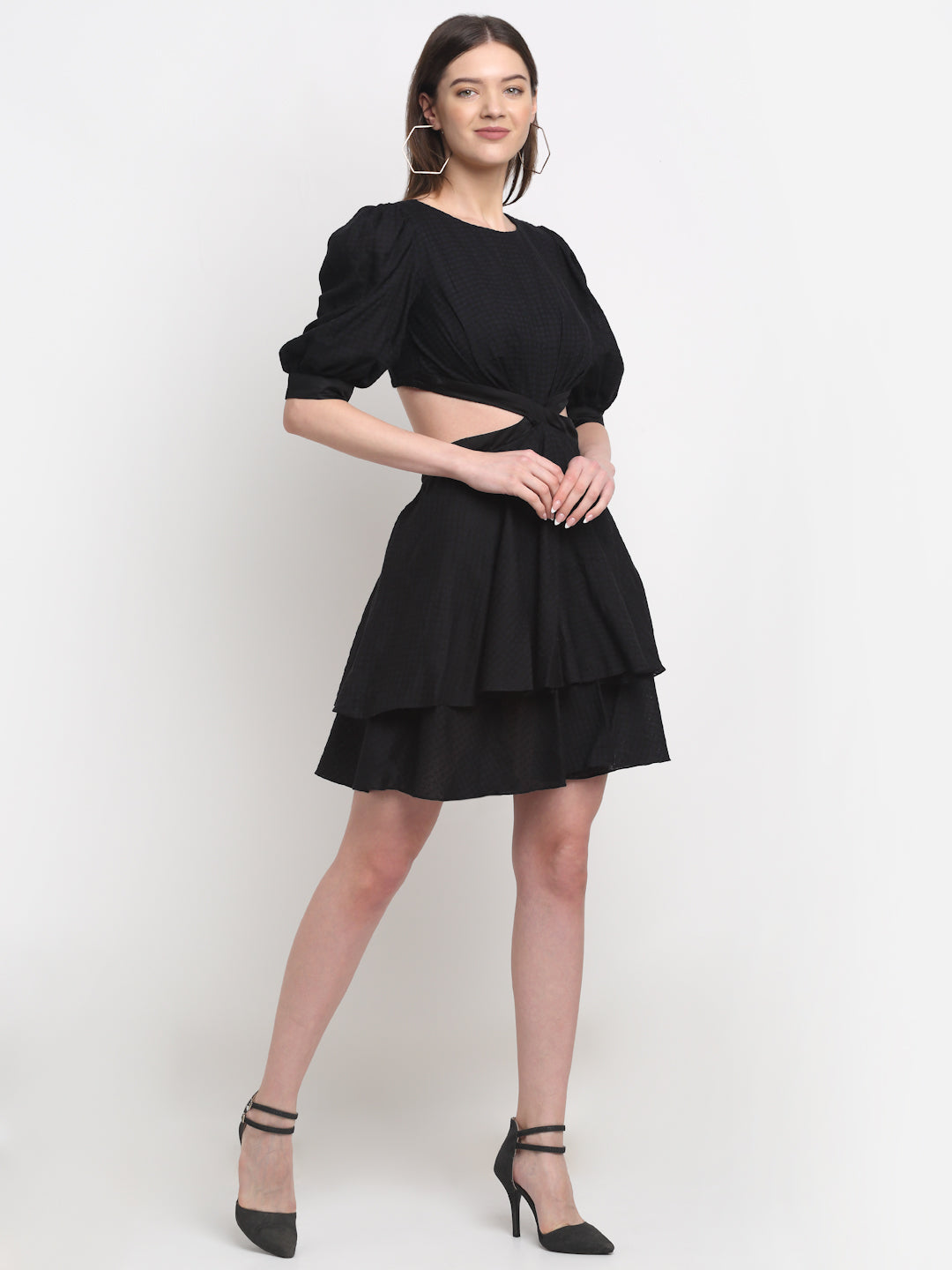 Certified Tencel Black Mini Dress at Kamakhyaa by Ewoke. This item is Black, Festive 23, Mini Dresses, Natural with azo free dyes, Party Wear, Prints, Slim Fit, Tencel, Textured, Womenswear