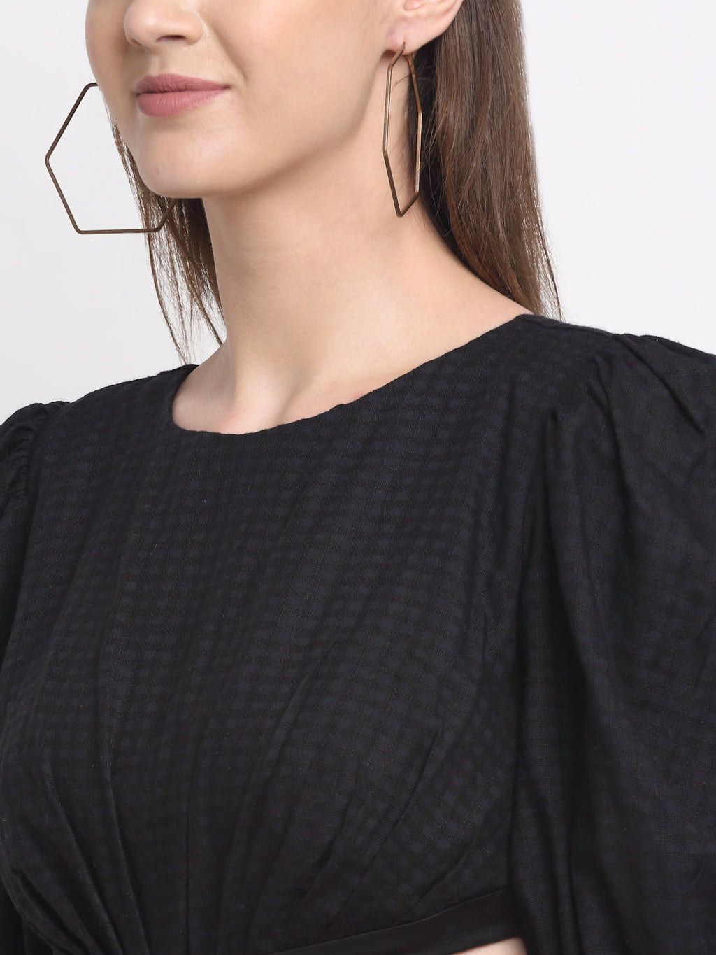 Certified Tencel Black Mini Dress at Kamakhyaa by Ewoke. This item is Black, Festive 23, Mini Dresses, Natural with azo free dyes, Party Wear, Prints, Slim Fit, Tencel, Textured, Womenswear