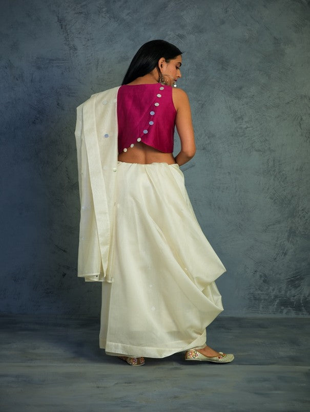 Fusion Pink-White Feather Soft Saree – House of Vardha