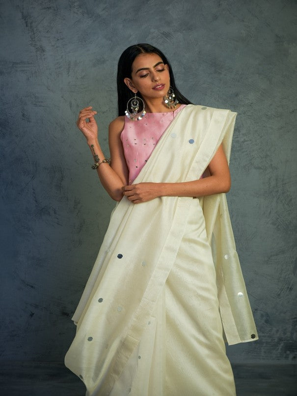 OLD ROSE SILK CHANDERI SAREE SET ( YMN-17 ) – Anju Modi