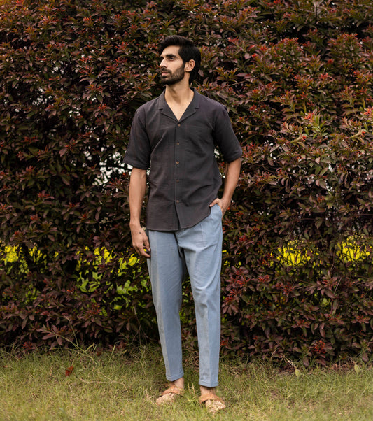 Charcoal Shirt for Men at Kamakhyaa by Khara Kapas. This item is Black, Cotton, For Father, For Him, Lost & Found, Menswear, Natural, Regular Fit, Resort Wear, Shirts, Solids, Tops