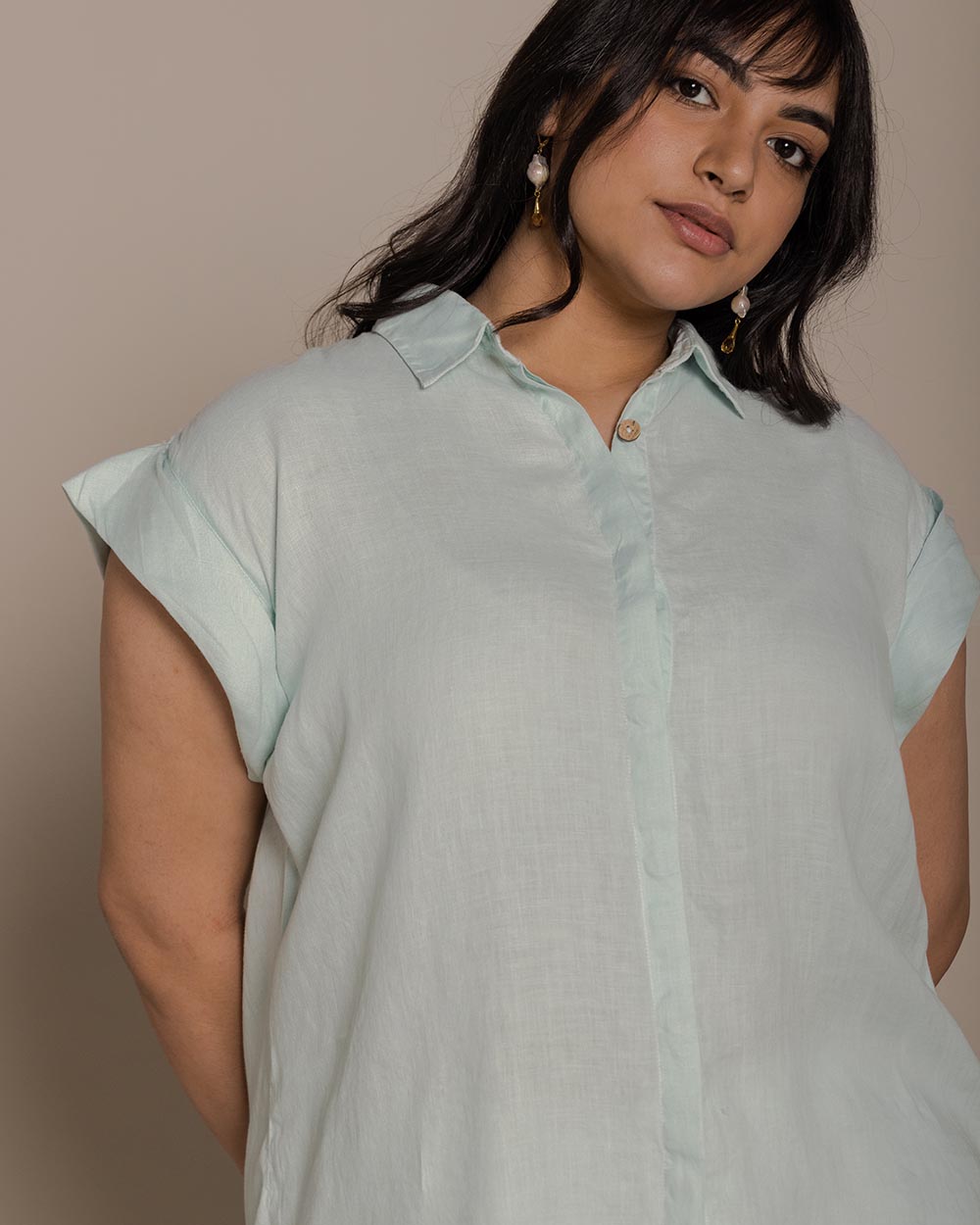 Chasing Daydreams Shirt - Sage Mint-OOS at Kamakhyaa by Reistor. This item is Green, Hemp, Natural, Office Wear, Solids, T-Shirts, Tops, Tunic Tops, Womenswear