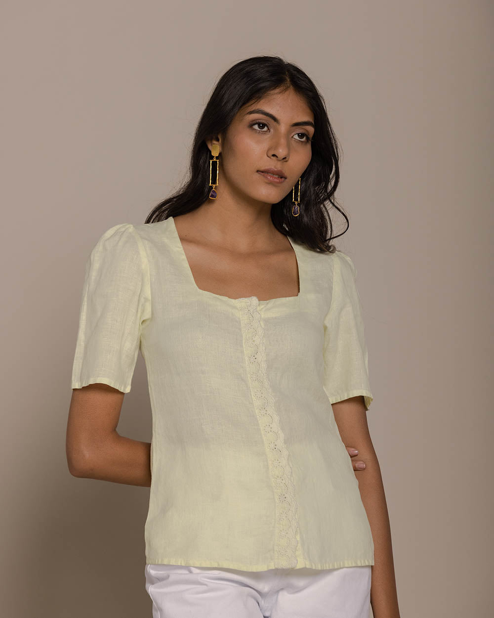 Cherry Chapstick Kisses Top - Butter Lemon at Kamakhyaa by Reistor. This item is Casual Wear, Hemp, Natural, Shirts, Solids, Tops, Womenswear, Yellow
