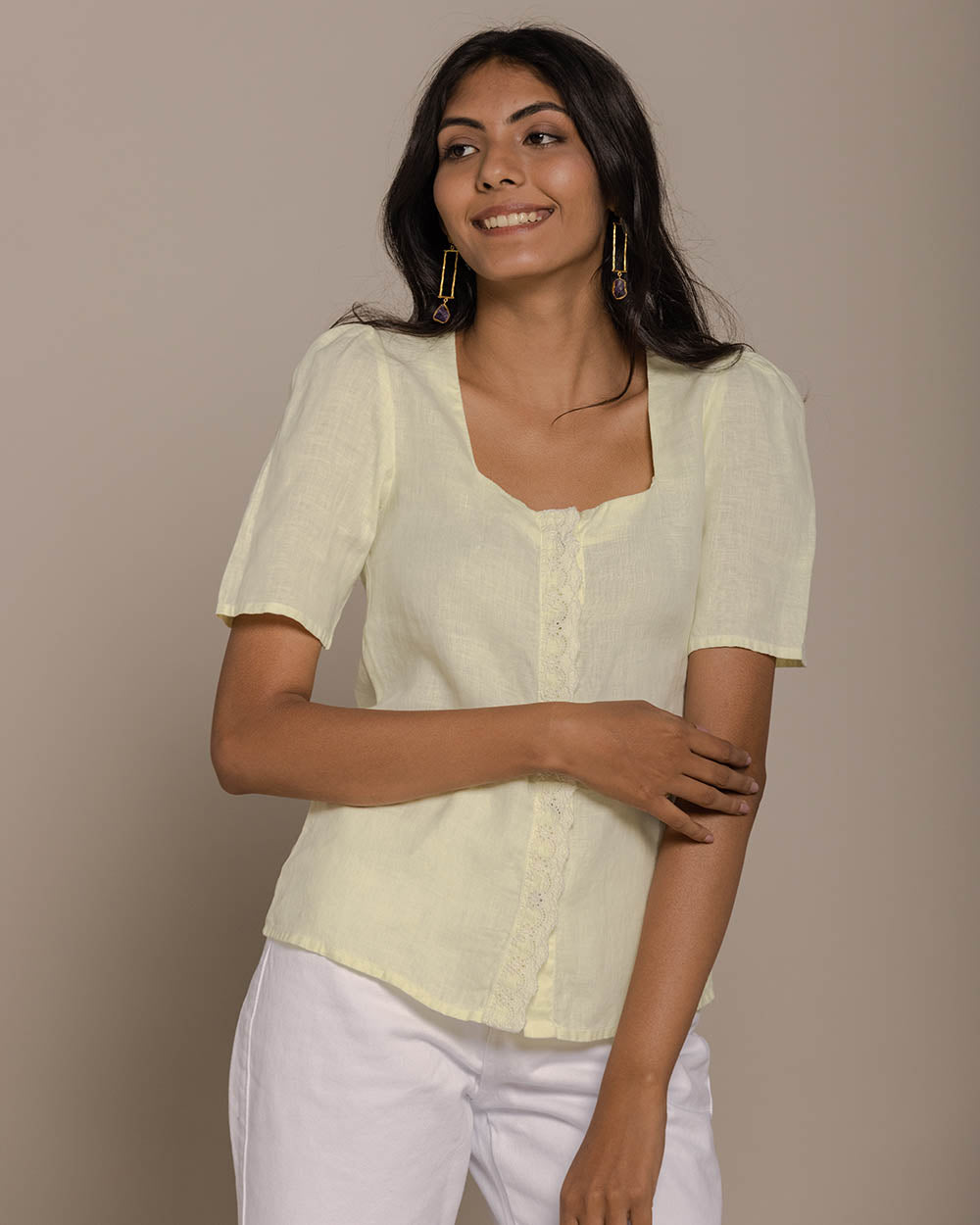 Cherry Chapstick Kisses Top - Butter Lemon at Kamakhyaa by Reistor. This item is Casual Wear, Hemp, Natural, Shirts, Solids, Tops, Womenswear, Yellow