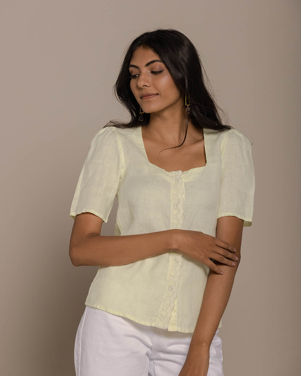 Cherry Chapstick Kisses Top - Butter Lemon at Kamakhyaa by Reistor. This item is Casual Wear, Hemp, Natural, Shirts, Solids, Tops, Womenswear, Yellow