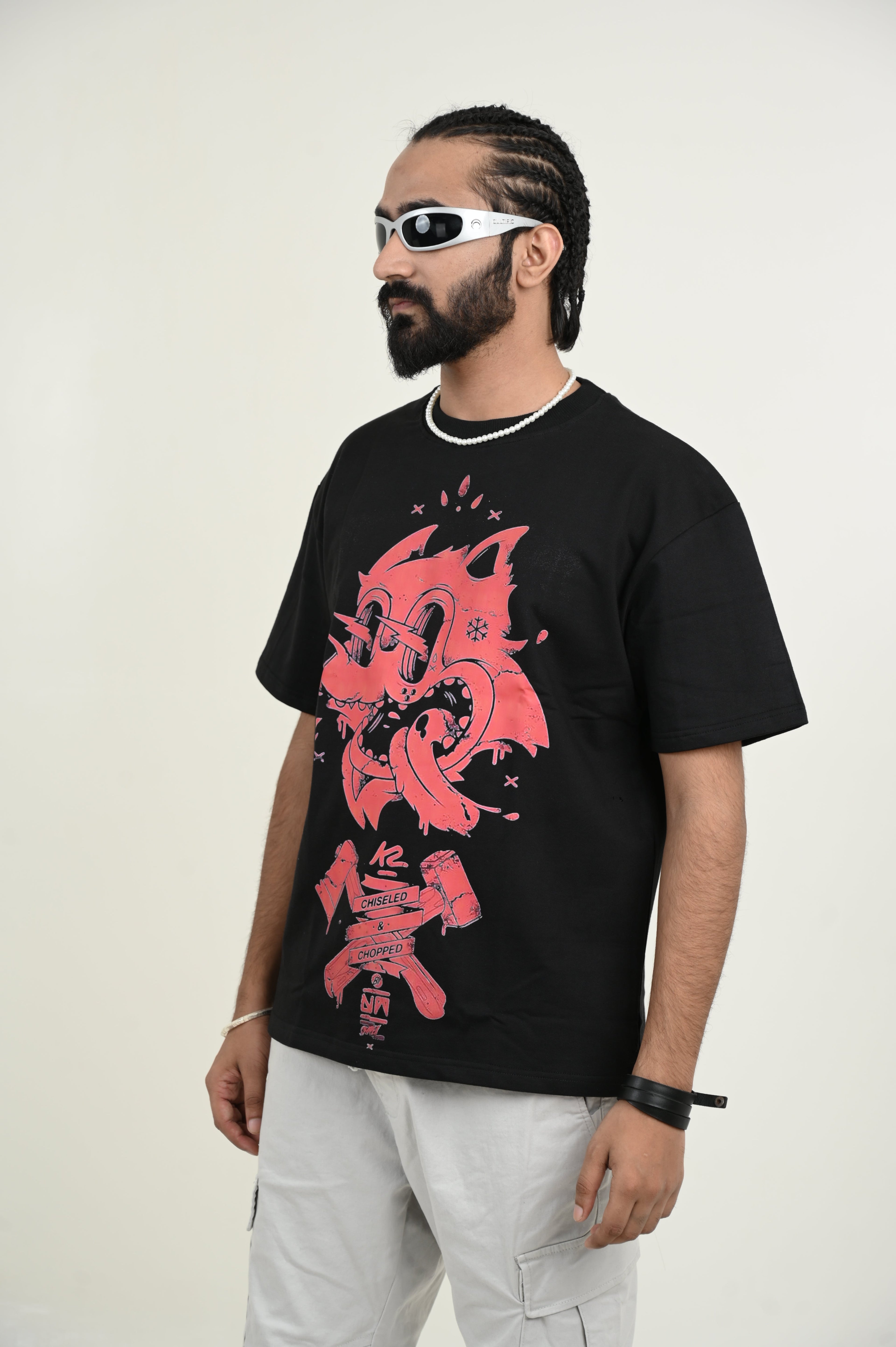 Chilled 100% Cotton Oversized Black T-shirt at Kamakhyaa by Unfussy. This item is 100% cotton, Black, Casual Wear, Organic, Oversized Fit, Printed, T-Shirts, Unfussy, Unisex, Womenswear