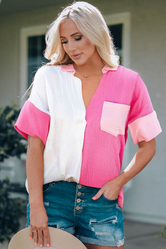 Color Block Textured Johnny Collar Blouse at Kamakhyaa by White Label. This item is 100% Cotton, Casual Wear, Pink, Regular Fit, Shirts, Solids, Trendsi, Womenswear