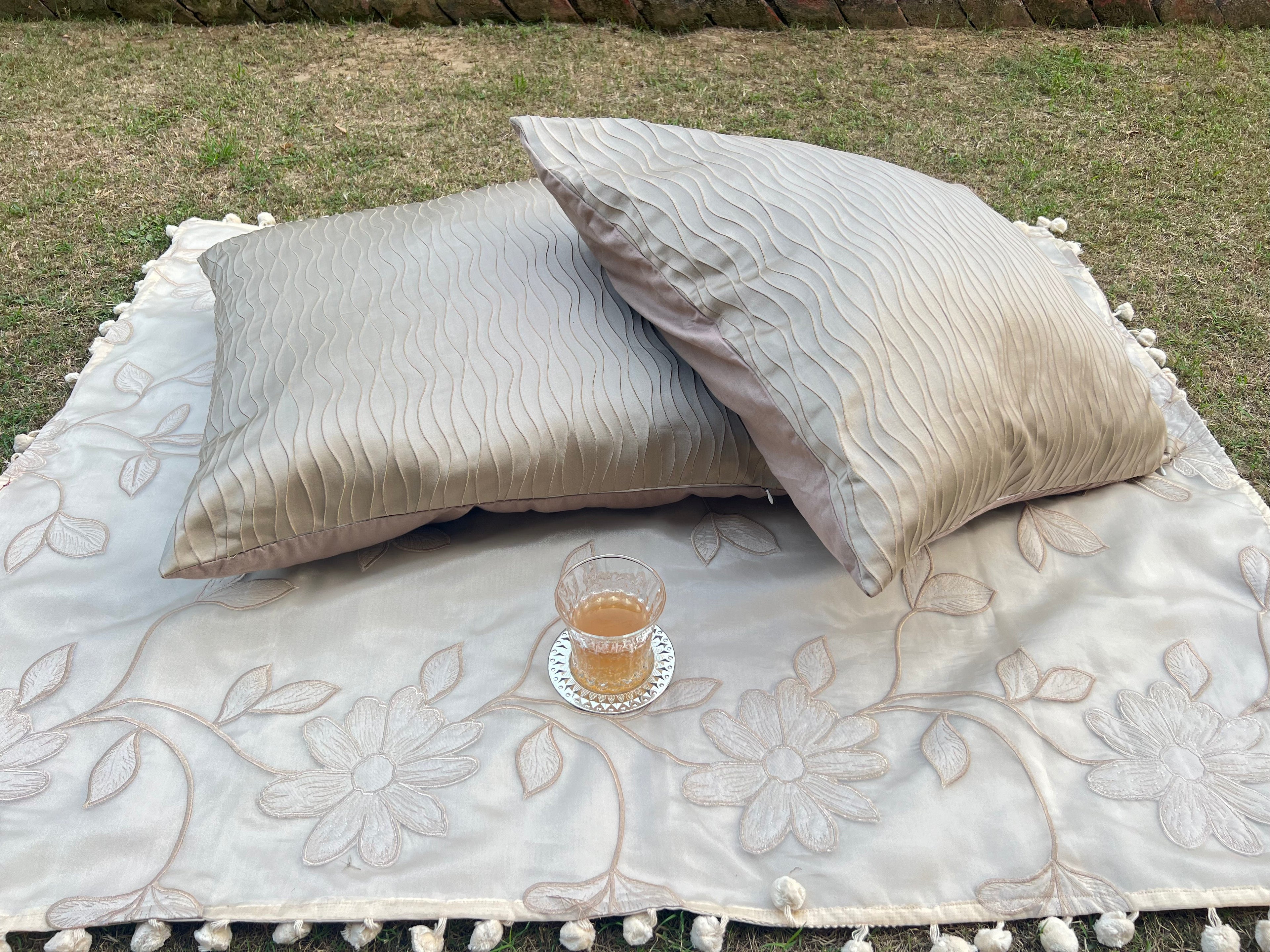 Contour Cushion Cover Sets at Kamakhyaa by Aetherea. This item is Abstract, Beige, Cotton, Cushion covers, Home, Lines, Plain, Solid, Upcycled, Wavy