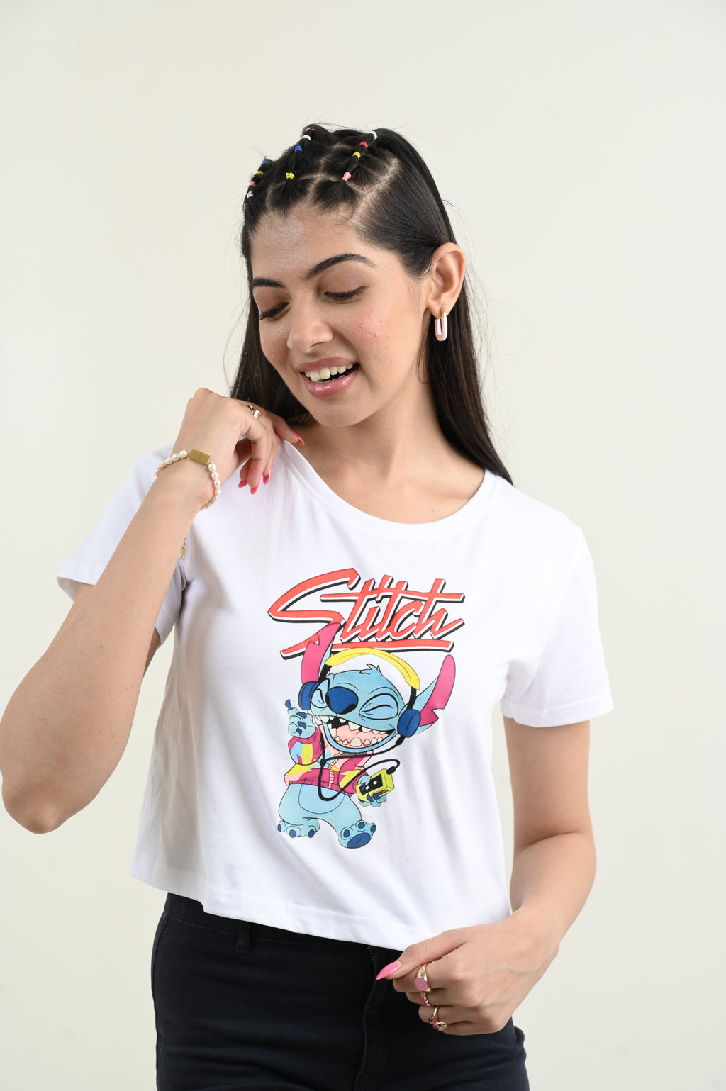 Cool Stitch 100% Cotton Crop White T-shirt at Kamakhyaa by Unfussy. This item is 100% cotton, Casual Wear, Crop Tops, Organic, Oversized Fit, Printed, T-Shirts, Unfussy, Unisex, White, Womenswear