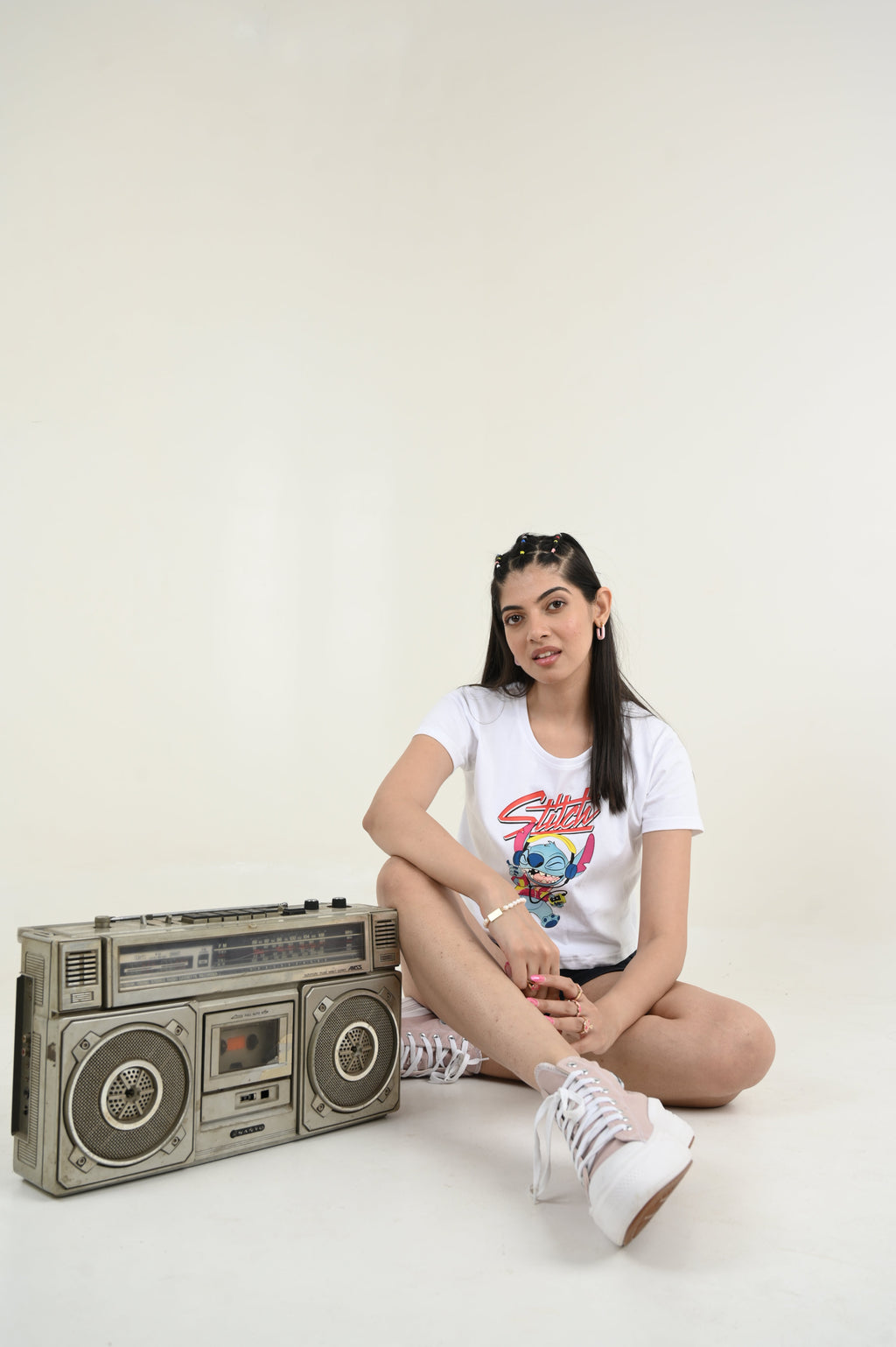 Cool Stitch 100% Cotton Crop White T-shirt at Kamakhyaa by Unfussy. This item is 100% cotton, Casual Wear, Crop Tops, Organic, Oversized Fit, Printed, T-Shirts, Unfussy, Unisex, White, Womenswear