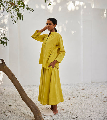 Corn Co-ord Set at Kamakhyaa by Khara Kapas. This item is Casual Wear, Co-ord Sets, Lounge Wear Co-ords, Mul Cotton, Oh! Sussana Spring 2023, Organic, Relaxed Fit, Solids, Travel Co-ords, Womenswear, Yellow