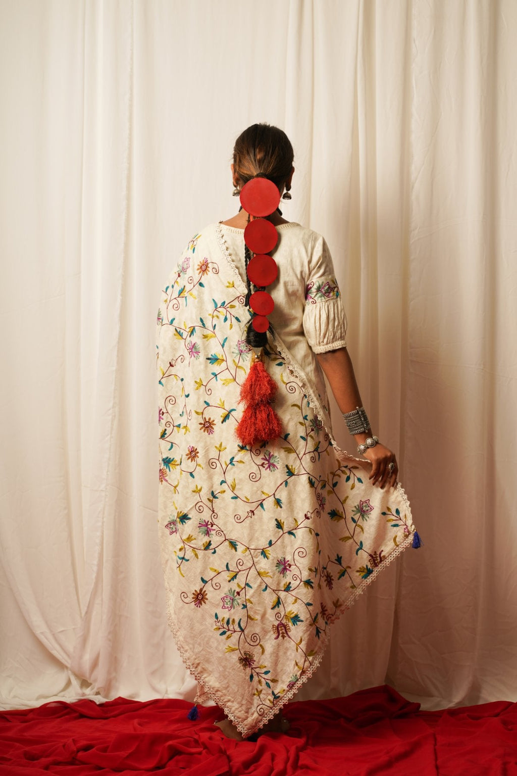 Cotton Duppata at Kamakhyaa by Keva. This item is Accessories, Cotton, Cotton Lurex, Dupattas, Embroidered, Indian Wear, Natural, Prints, Relaxed Fit, Resort Wear, Tatriz, White, Womenswear