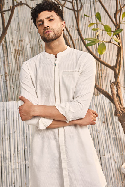Cotton Placket Kurta - Off-white at Kamakhyaa by Charkhee. This item is Cotton, Dobby Cotton, Festive Wear, For Him, Kurtas, Menswear, Natural, Off-white, Regular Fit, Shores 23, Textured, Tops, Wedding Gifts