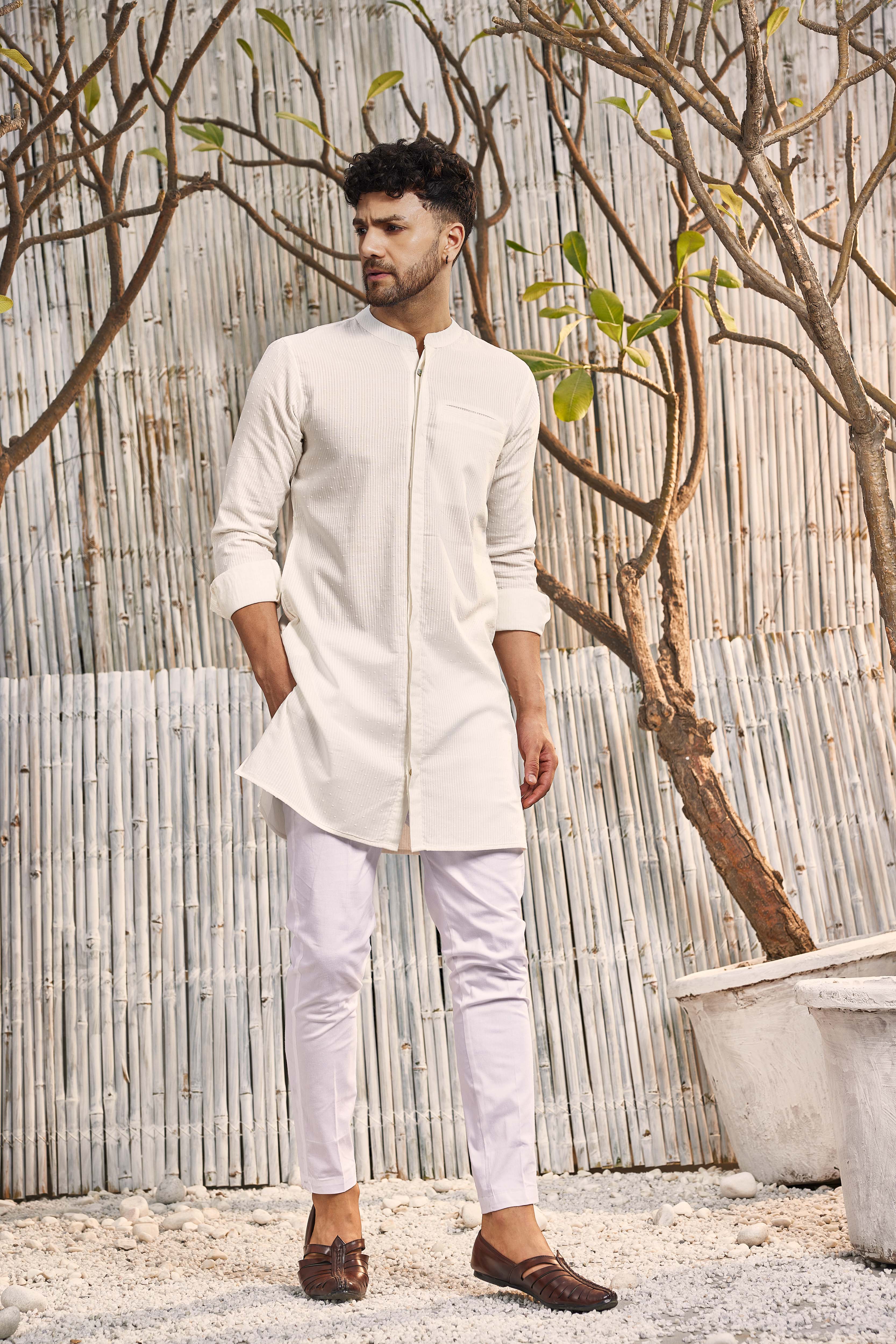 White kurta with soft cotton pants-set of two by Gulaal | The Secret Label