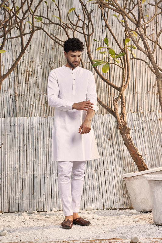Cotton Straight Kurta with Pant - Set of 2 at Kamakhyaa by Charkhee. This item is Cotton, Dobby Cotton, Festive Wear, Kurta Pant Sets, Mens Co-ords, Menswear, Natural, Off-white, Poplin, Regular Fit, Shores 23, Textured, Wedding Gifts