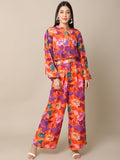 Crepe Orange Co-ord Set at Kamakhyaa by Ewoke. This item is Best Selling, Co-ord Sets, Crepe, Festive 23, Natural with azo free dyes, Orange, Prints, Regular Fit, Resort Wear, Travel Co-ords, Womenswear