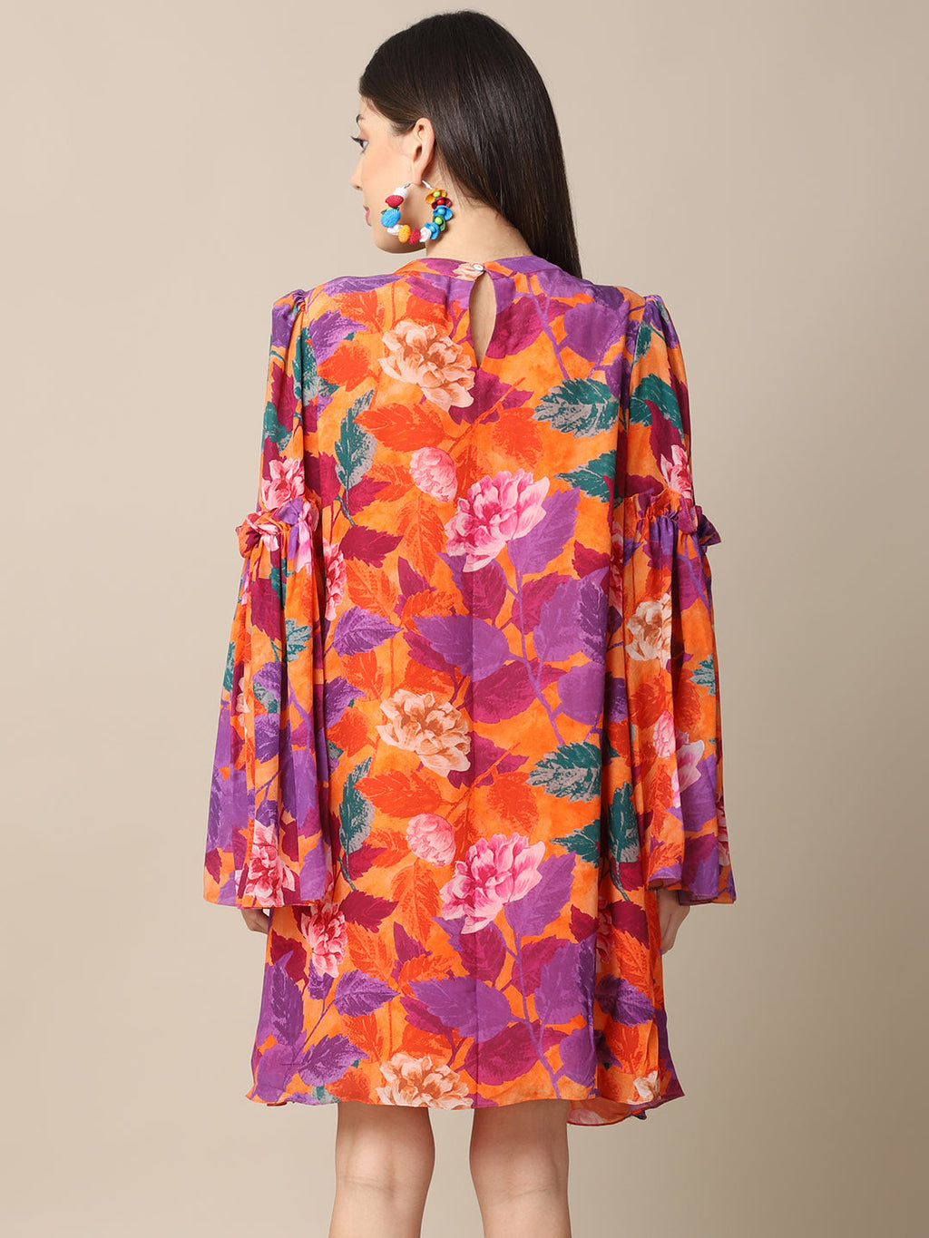 Crepe Orange Printed Flare Dress at Kamakhyaa by Ewoke. This item is Casual Wear, Crepe, Festive 23, For Her, Mini Dresses, Natural with azo free dyes, Orange, Prints, Relaxed Fit, Womenswear