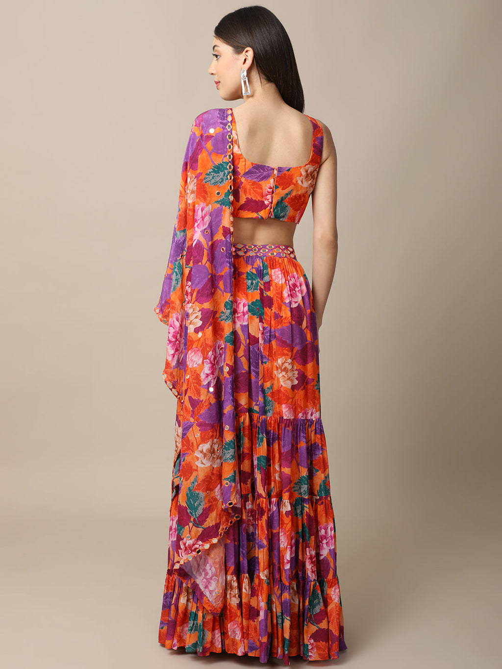 Crepe Orange Printed Lehenga Set at Kamakhyaa by Ewoke. This item is Bemberg, Best Selling, Crepe, Festive 23, Festive Wear, Lehengas Sets, Natural with azo free dyes, Orange, Prints, Regular Fit, Womenswear