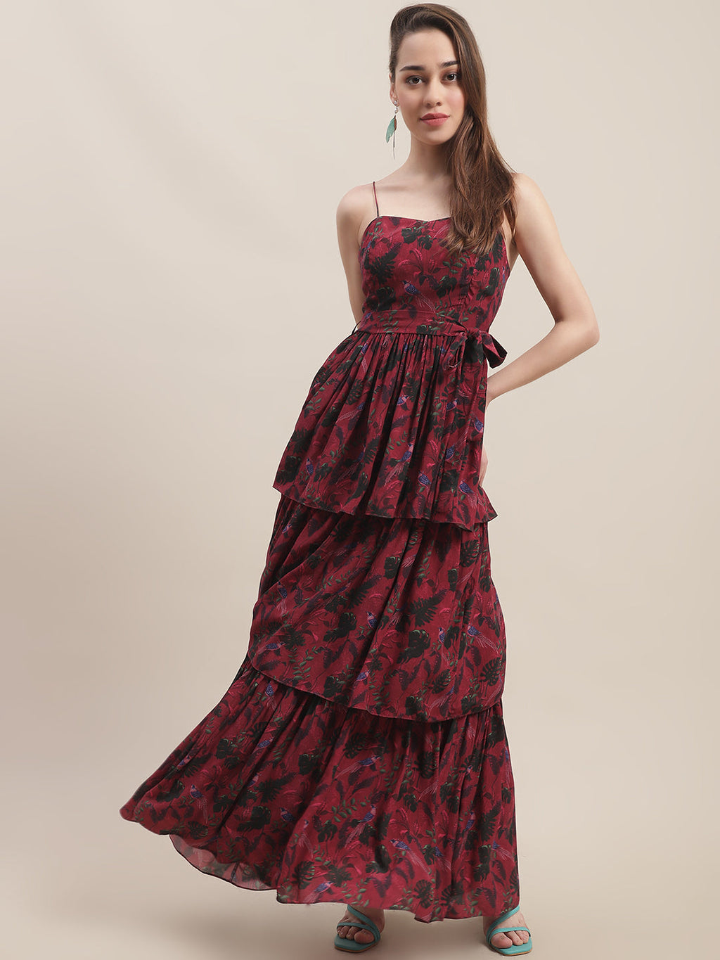 Crepe Red Printed Maxi Dress at Kamakhyaa by Ewoke. This item is Best Selling, Crepe, Festive 23, Maxi Dresses, Natural with azo free dyes, Party Wear, Prints, Red, Sleeveless Dresses, Slim Fit, Womenswear