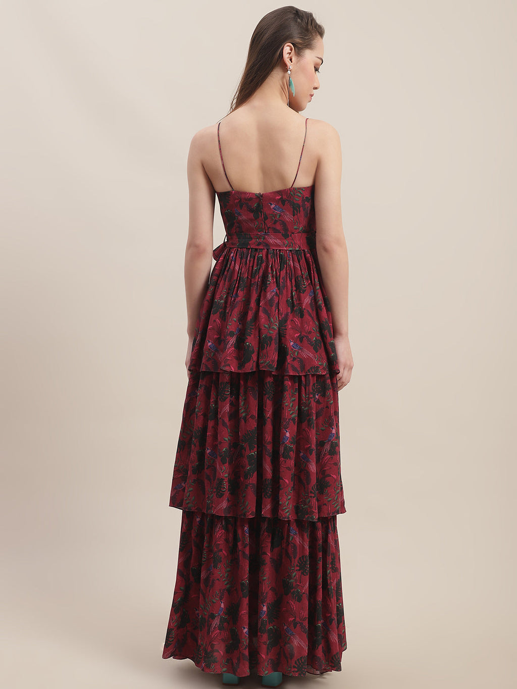 Crepe Red Printed Maxi Dress at Kamakhyaa by Ewoke. This item is Best Selling, Crepe, Festive 23, Maxi Dresses, Natural with azo free dyes, Party Wear, Prints, Red, Sleeveless Dresses, Slim Fit, Womenswear