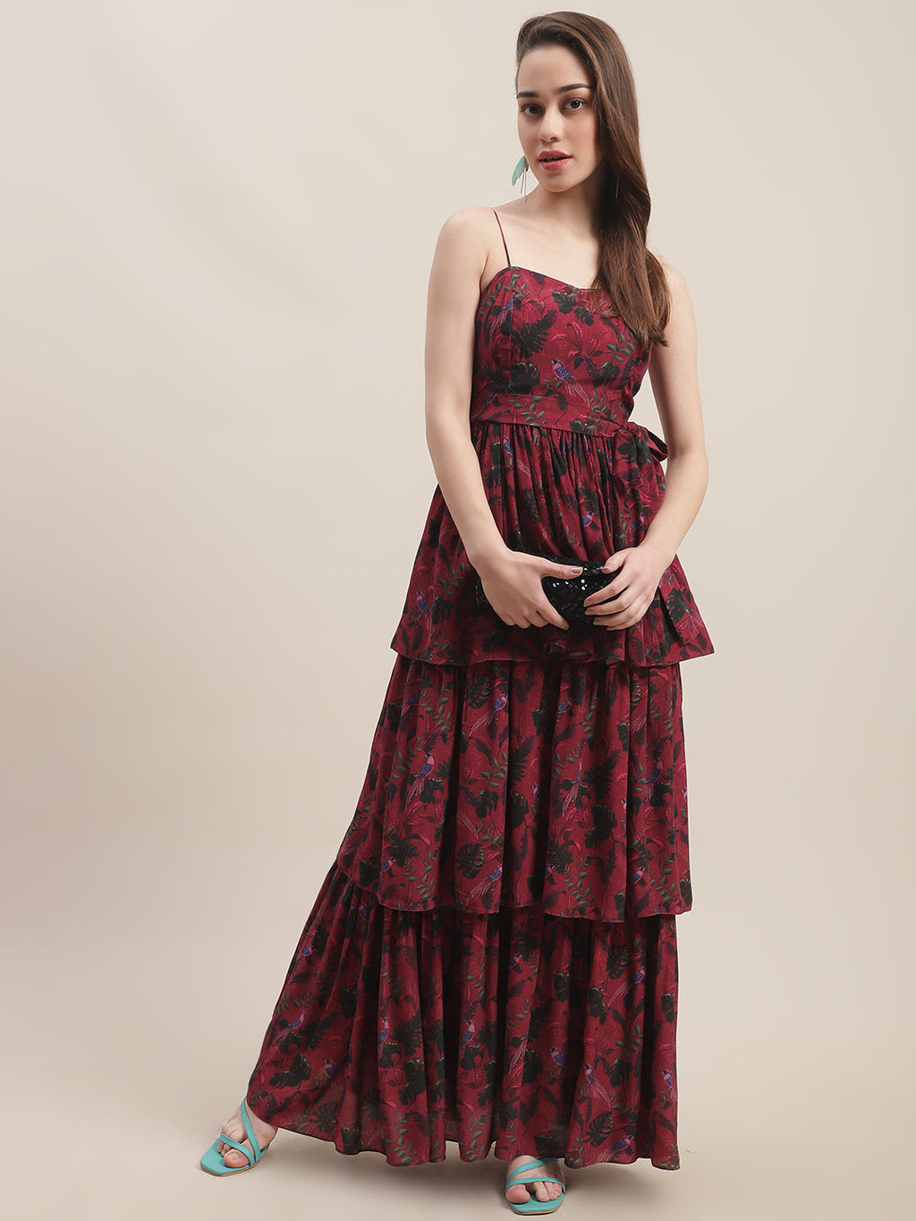 Crepe Red Printed Maxi Dress at Kamakhyaa by Ewoke. This item is Best Selling, Crepe, Festive 23, Maxi Dresses, Natural with azo free dyes, Party Wear, Prints, Red, Sleeveless Dresses, Slim Fit, Womenswear