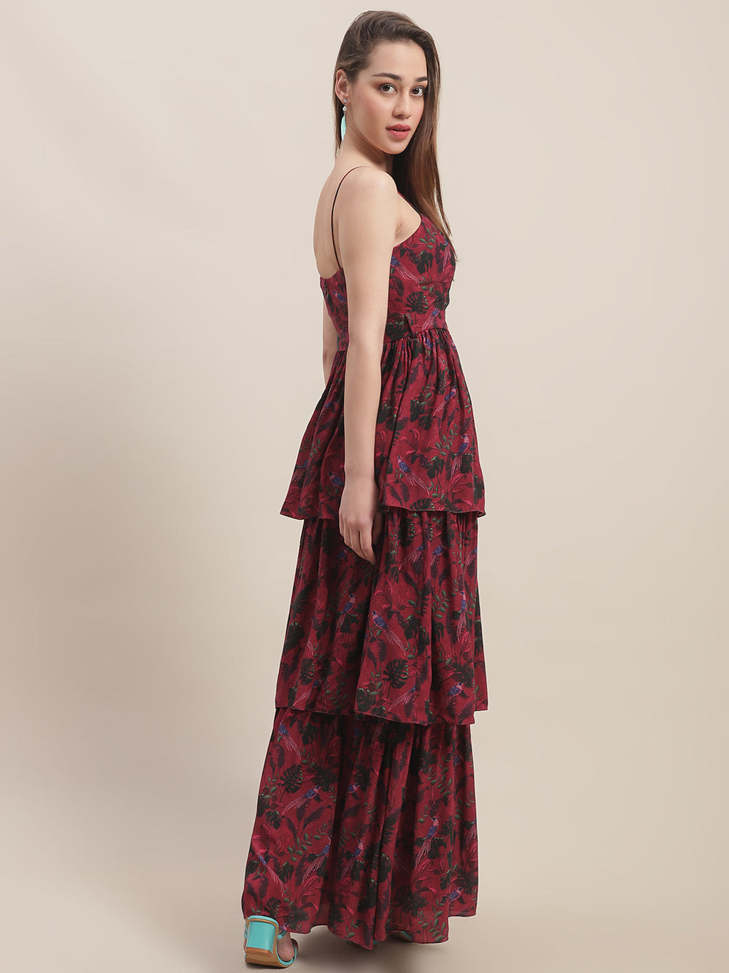 Crepe Red Printed Maxi Dress at Kamakhyaa by Ewoke. This item is Best Selling, Crepe, Festive 23, Maxi Dresses, Natural with azo free dyes, Party Wear, Prints, Red, Sleeveless Dresses, Slim Fit, Womenswear