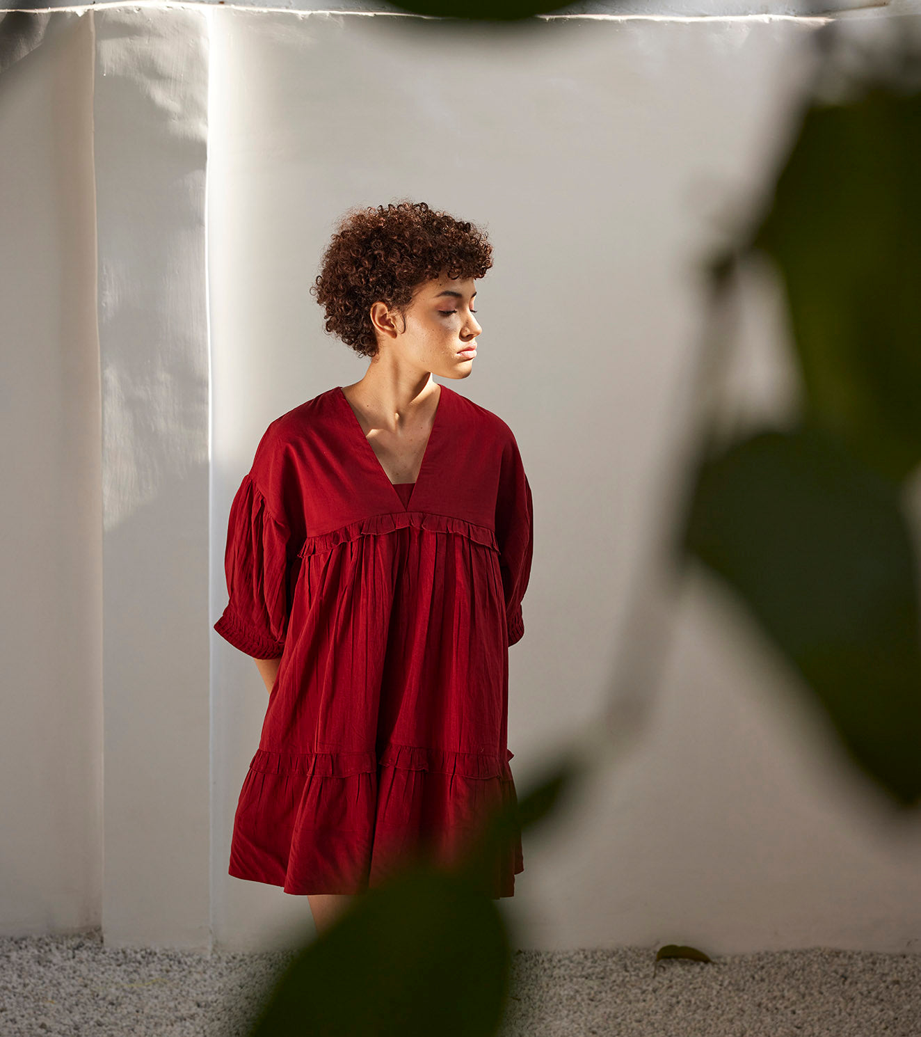 Crimson Love Dress at Kamakhyaa by Khara Kapas. This item is Casual Wear, For Birthday, For Her, Mini Dresses, Mul Cotton, Oh! Sussana Spring 2023, Organic, Red, Relaxed Fit, Solids, Tiered Dresses, Womenswear
