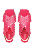 Criss Cross Broad Rivet Sandals in Pink Basics Edit- Chapter II, Faux Leather, Flats, Handcrafted, Pink, Relaxed Fit, Solids, Vegan Kamakhyaa
