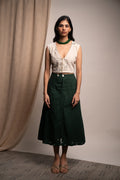 Cropped Blouse & Flared Skirt Set at Kamakhyaa by Lafaani. This item is 100% pure cotton, Casual Wear, Dress Sets, Green, Kora, Natural with azo free dyes, Organic, Regular Fit, Rewind, Solids, Womenswear