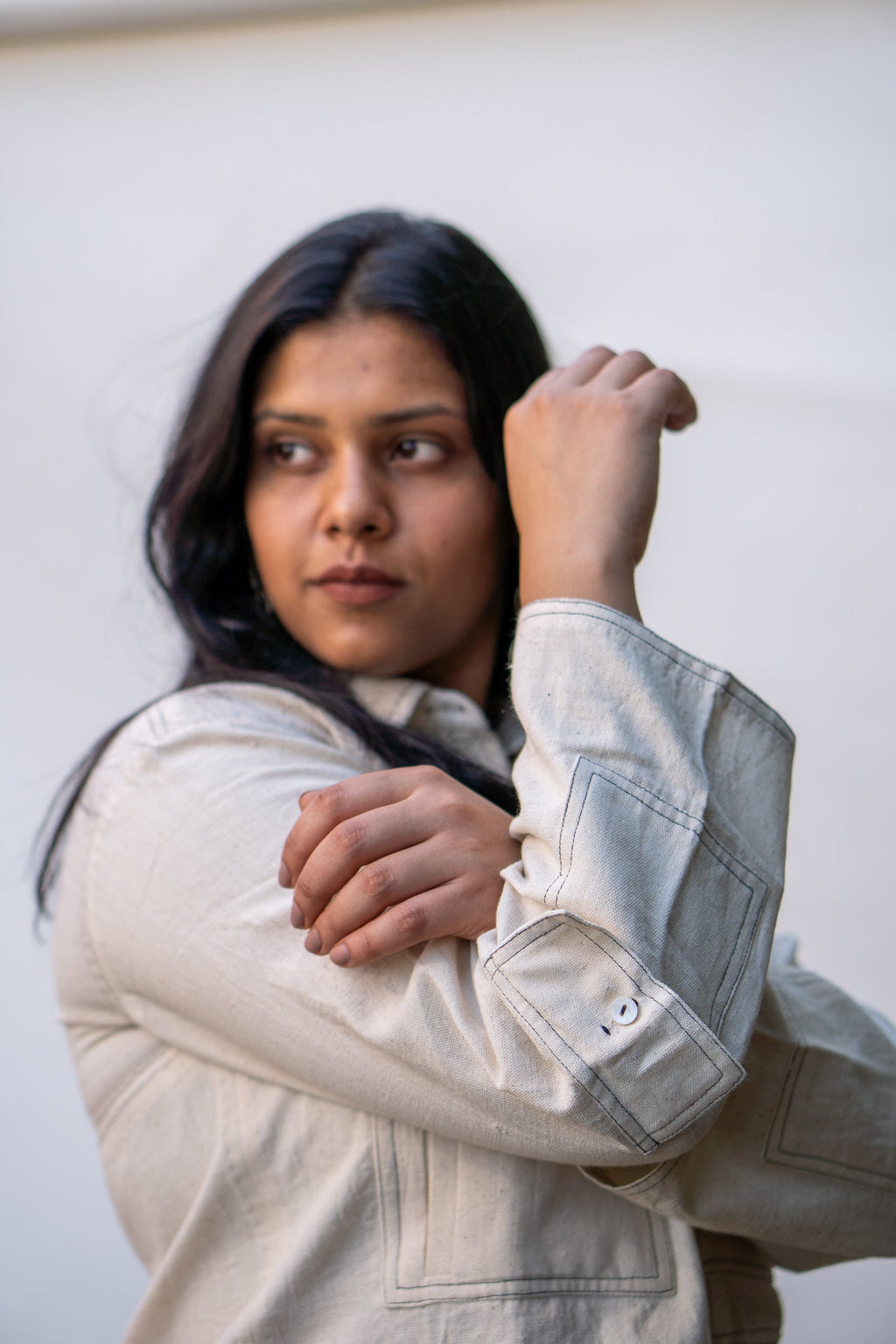 Cropped Jacket & Front Slit Skirt Set at Kamakhyaa by Lafaani. This item is 100% pure cotton, Casual Wear, Dress Sets, Kora, Organic, Regular Fit, Solids, Sonder, Undyed and unbleached, Womenswear