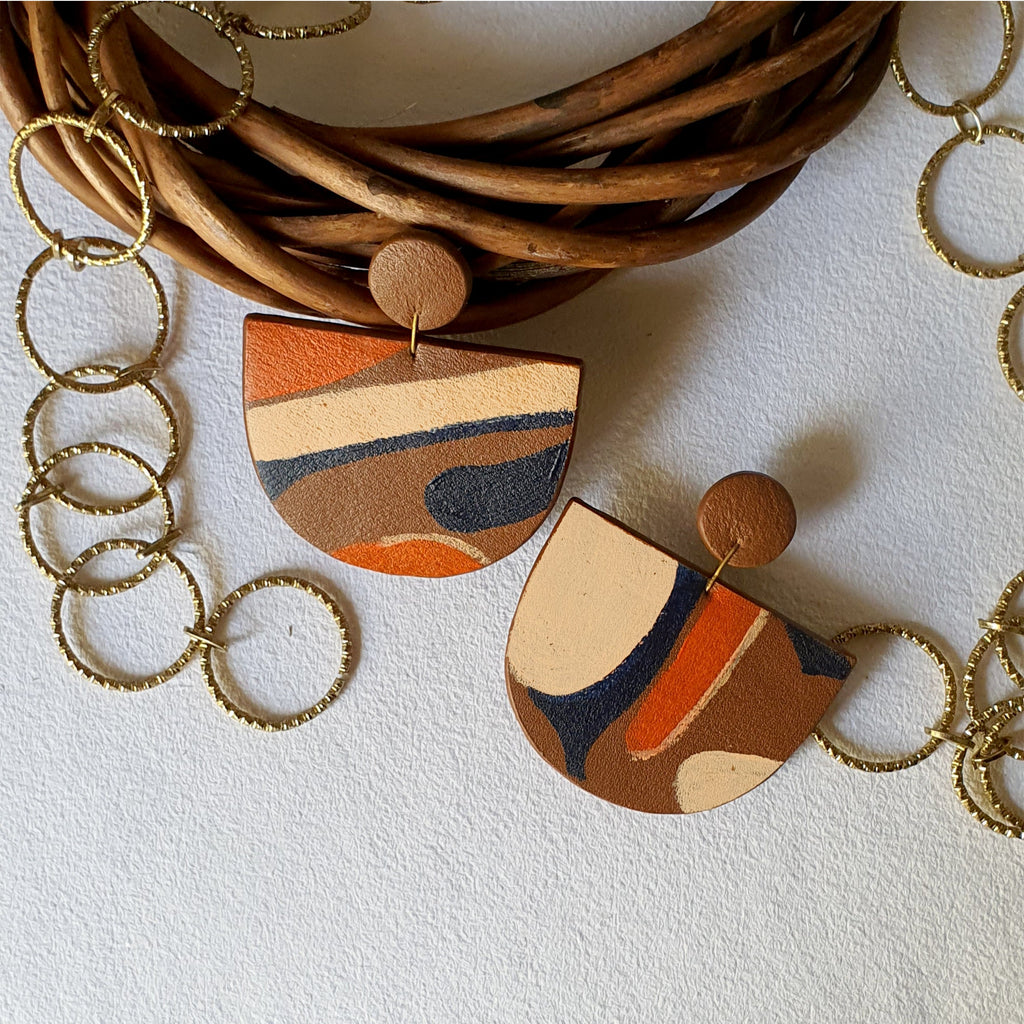 Danglers Iris at Kamakhyaa by Noupelle. This item is Brown, Casual Wear, Danglers, Fashion Jewellery, Free Size, jewelry, Less than $50, Multicolor, Natural, Upcycled, Upcycled leather