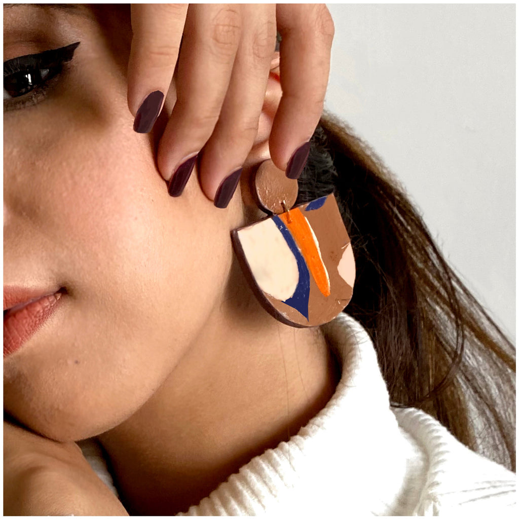 Danglers Iris at Kamakhyaa by Noupelle. This item is Brown, Casual Wear, Danglers, Fashion Jewellery, Free Size, jewelry, Less than $50, Multicolor, Natural, Upcycled, Upcycled leather