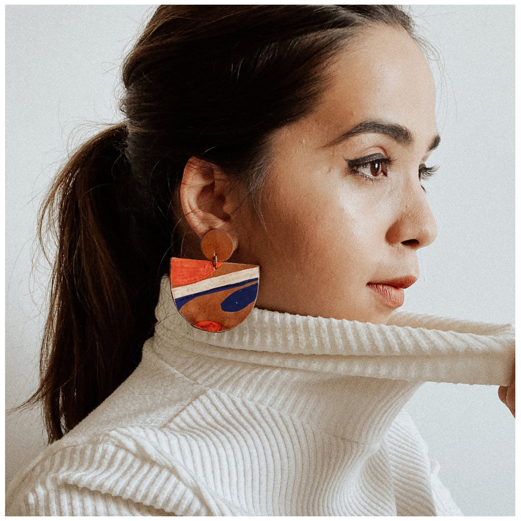 Danglers Iris at Kamakhyaa by Noupelle. This item is Brown, Casual Wear, Danglers, Fashion Jewellery, Free Size, jewelry, Less than $50, Multicolor, Natural, Upcycled, Upcycled leather