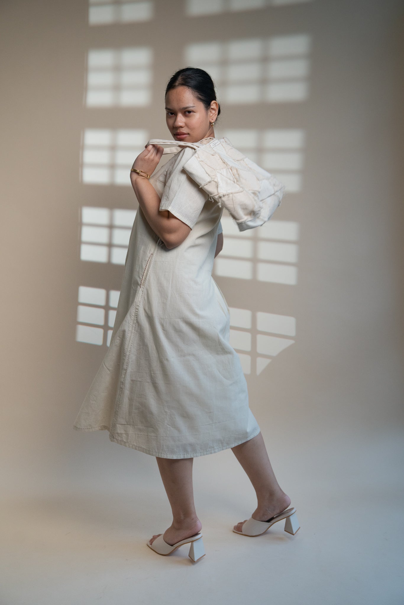 Dawning A Line Dress at Kamakhyaa by Lafaani. This item is Beige, Casual Wear, Denim, Kora, Midi Dresses, Natural, Regular Fit, Shirt Dresses, Solids, Womenswear