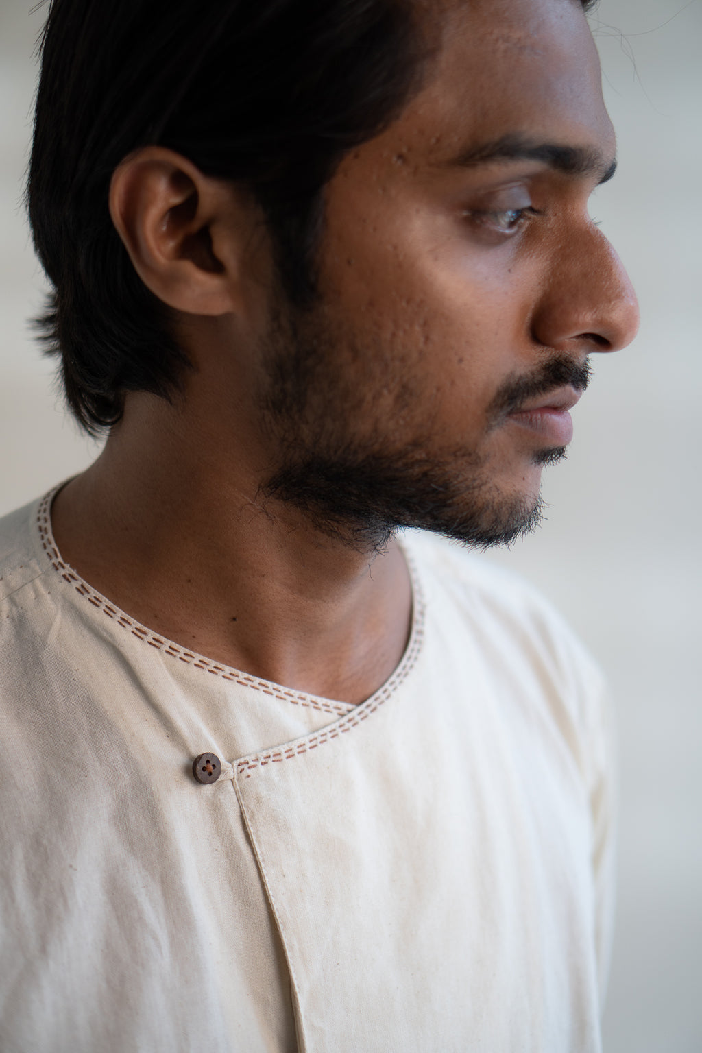 Dawning Angrakha Long Shirt at Kamakhyaa by Lafaani. This item is Beige, Casual Wear, Denim, Embroidered, For Father, For Him, Hand Woven Cotton, Kora, Menswear, Natural, Regular Fit, Shirts, Tops