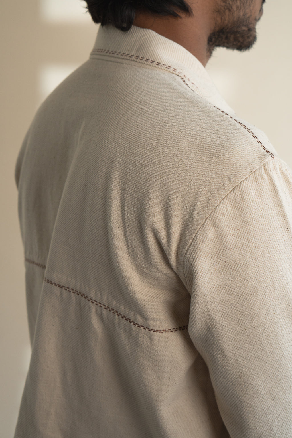 Dawning Denim Jacket & Utility Pants Set at Kamakhyaa by Lafaani. This item is Beige, Bottoms, Casual Wear, Co-ord Sets, Denim, Embroidered, For Him, Hand Woven Cotton, Kora, Mens Co-ords, Menswear, Natural, Regular Fit