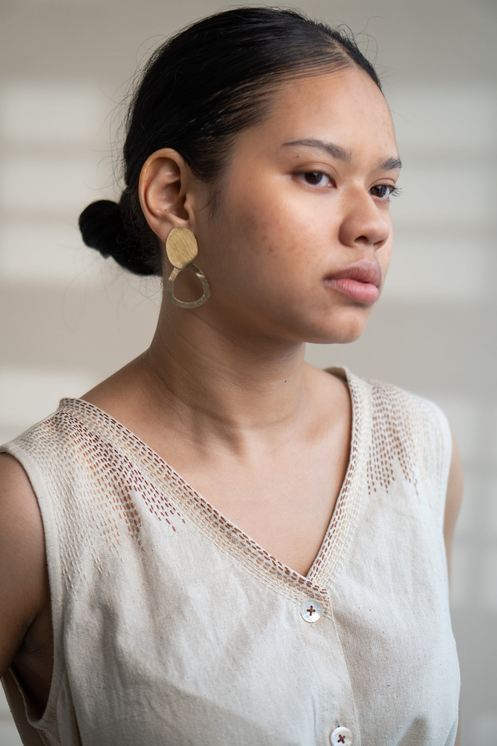 Dawning Trench Dress at Kamakhyaa by Lafaani. This item is Beige, Casual Wear, Denim, Embroidered, Hand Woven Cotton, Kora, Midi Dresses, Natural, Regular Fit, Sleeveless Dresses, Womenswear