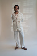 Dawning Trench Overlay at Kamakhyaa by Lafaani. This item is Beige, Casual Wear, Denim, Embroidered, For Him, Hand Woven Cotton, Kora, Mens Overlay, Menswear, Natural, Regular Fit, Trench Coats