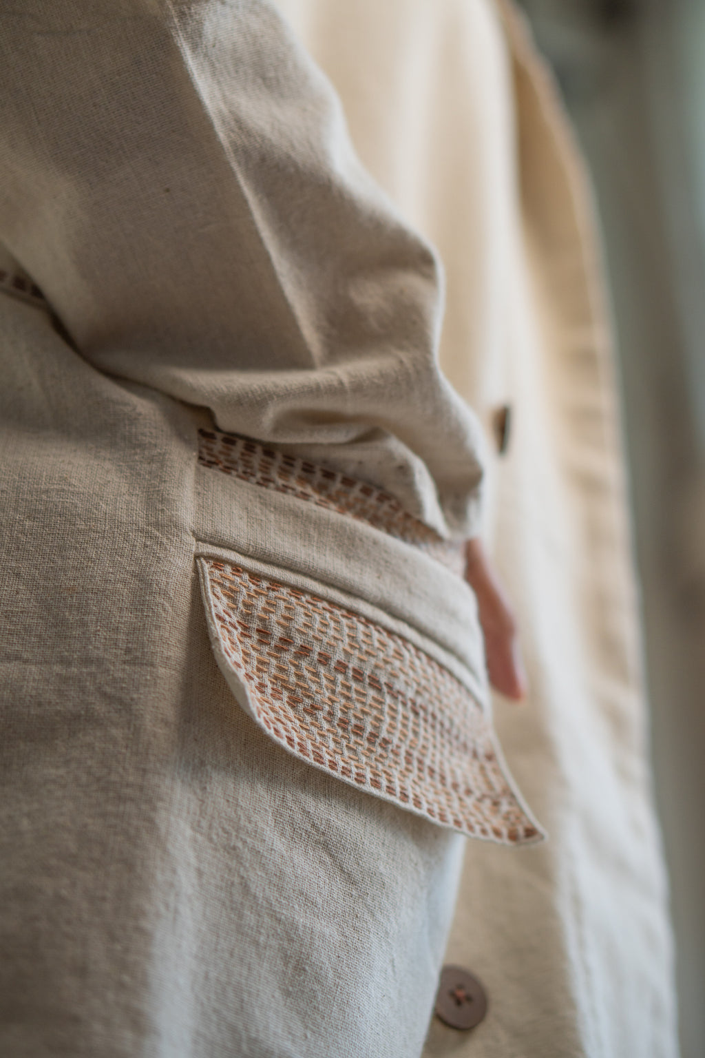 Dawning Unisex Double Breasted Jacket at Kamakhyaa by Lafaani. This item is Beige, Casual Wear, Denim, Embroidered, For Him, Hand Woven Cotton, Jackets, Kora, Mens Overlay, Menswear, Natural, Regular Fit, Unisex