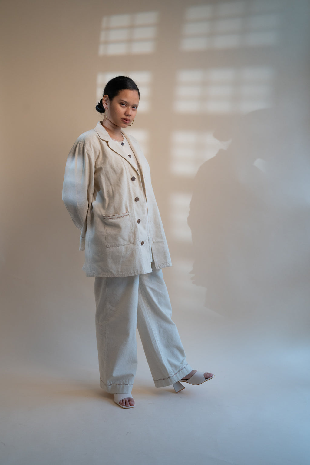 Dawning Unisex Pleated Blazer at Kamakhyaa by Lafaani. This item is Beige, Blazers, Casual Wear, Denim, Embroidered, For Him, Hand Woven Cotton, Kora, Mens Overlay, Menswear, Natural, Regular Fit, Unisex