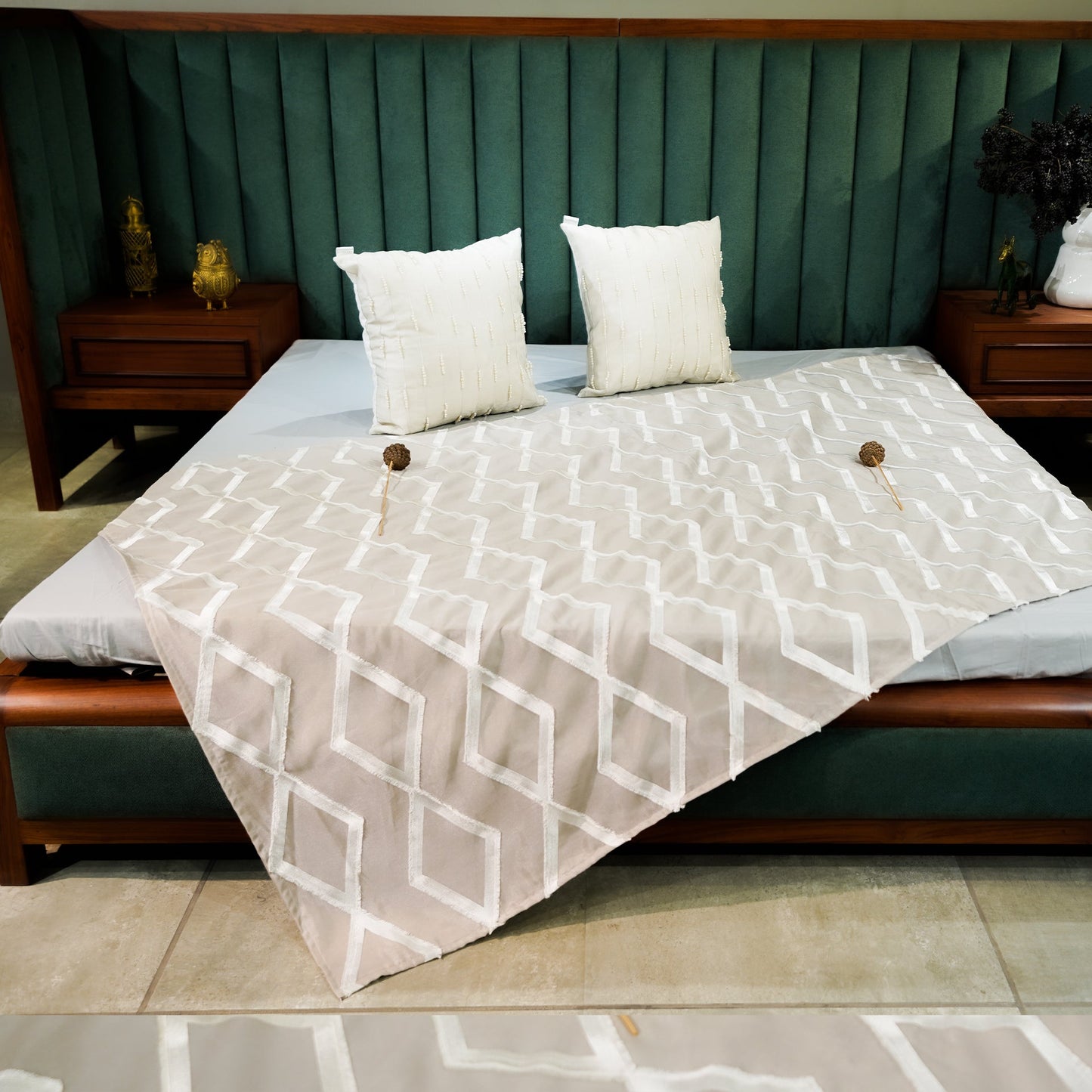 Diamond Dazzle Bed Throw at Kamakhyaa by Aetherea. This item is Bed Throws, Home, Light Grey, Silk, Tassels, Upcycled