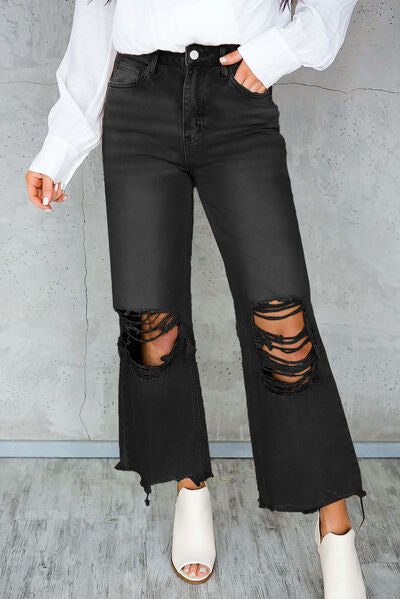 Distressed Raw Hem Jeans with Pockets at Kamakhyaa by Trendsi. This item is Ship From Overseas, SYNZ, Trendsi, Womenswear