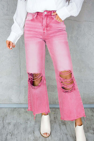 Distressed Raw Hem Jeans with Pockets at Kamakhyaa by Trendsi. This item is Ship From Overseas, SYNZ, Trendsi, Womenswear