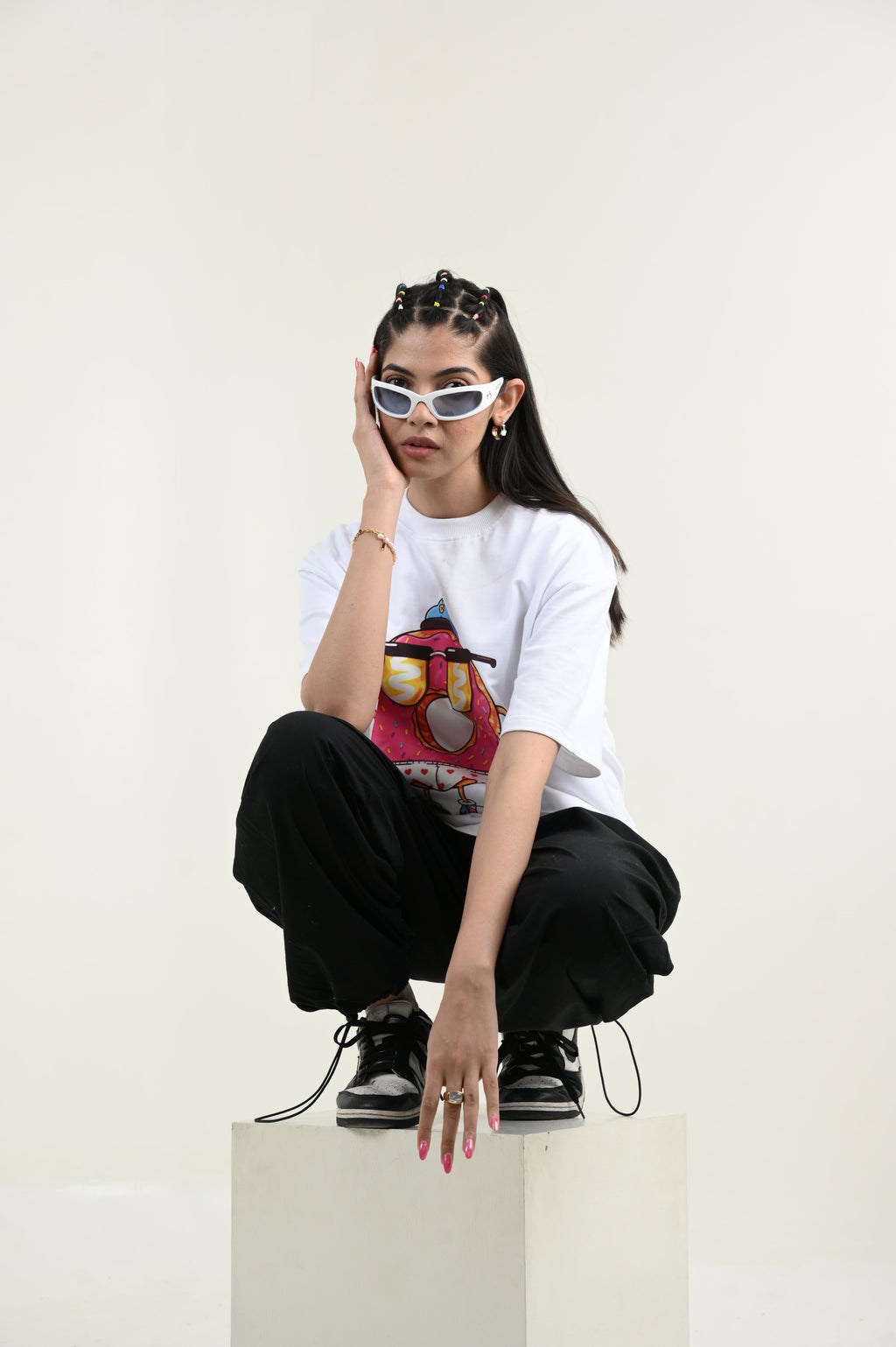 Donut Love 100% Cotton Oversized White T-shirt at Kamakhyaa by Unfussy. This item is 100% cotton, Casual Wear, Organic, Oversized Fit, Printed, T-Shirts, Unfussy, Unisex, White, Womenswear