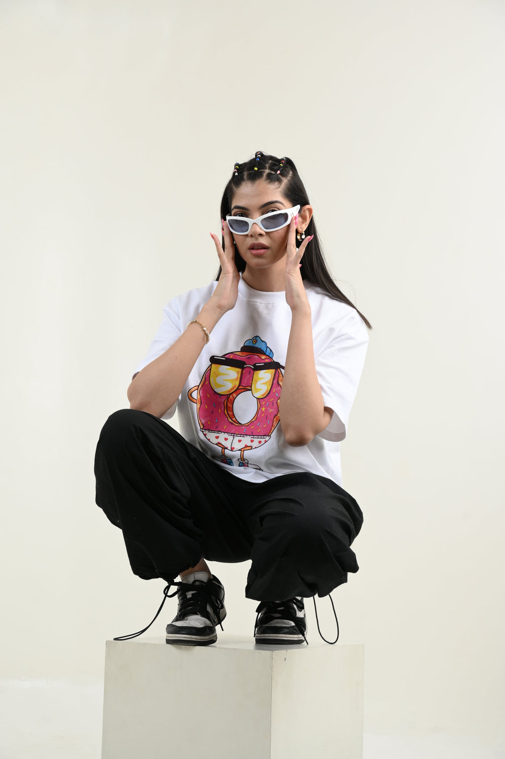 Donut Love 100% Cotton Oversized White T-shirt at Kamakhyaa by Unfussy. This item is 100% cotton, Casual Wear, Organic, Oversized Fit, Printed, T-Shirts, Unfussy, Unisex, White, Womenswear