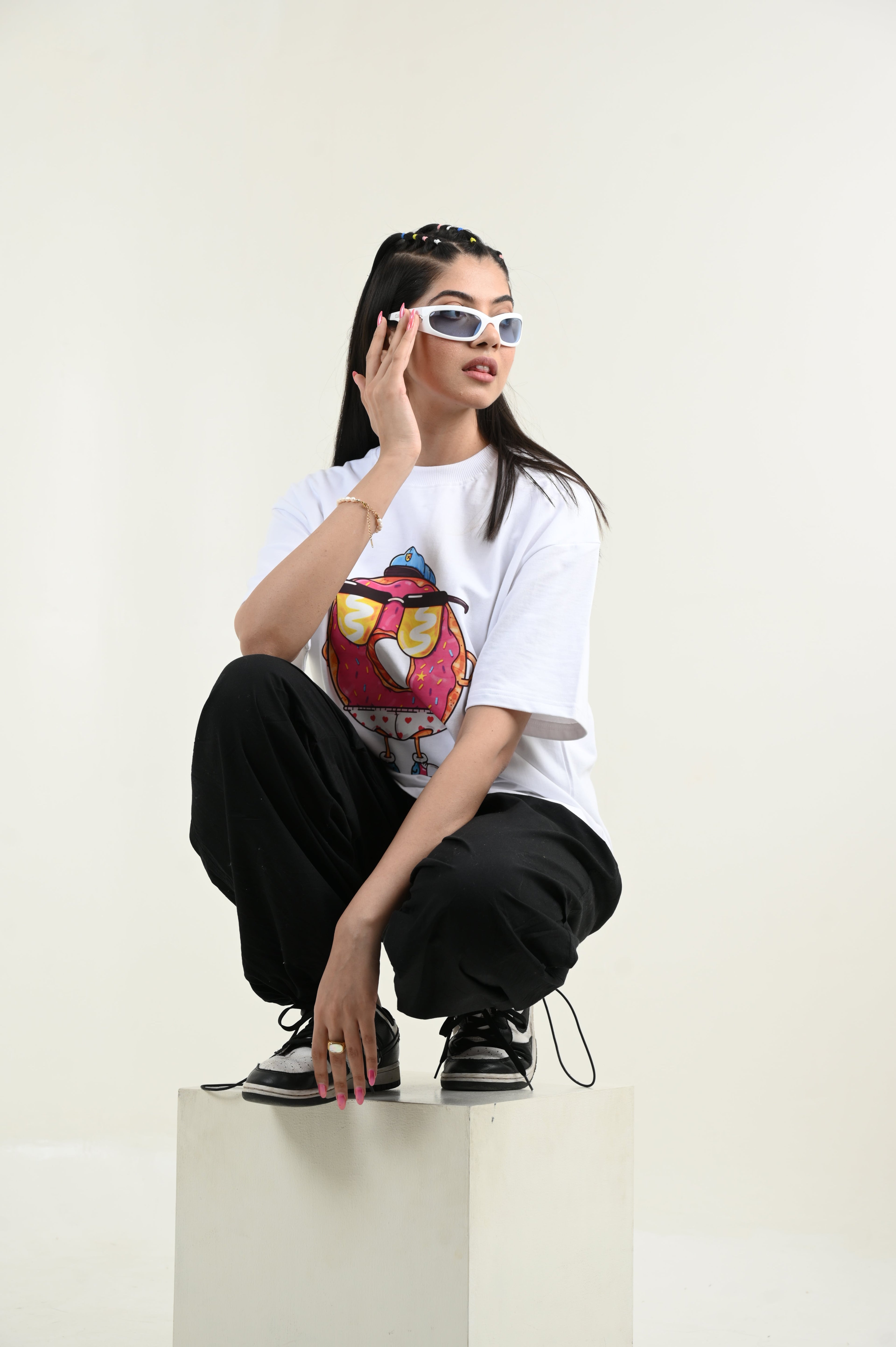 Donut Love 100% Cotton Oversized White T-shirt at Kamakhyaa by Unfussy. This item is 100% cotton, Casual Wear, Organic, Oversized Fit, Printed, T-Shirts, Unfussy, Unisex, White, Womenswear