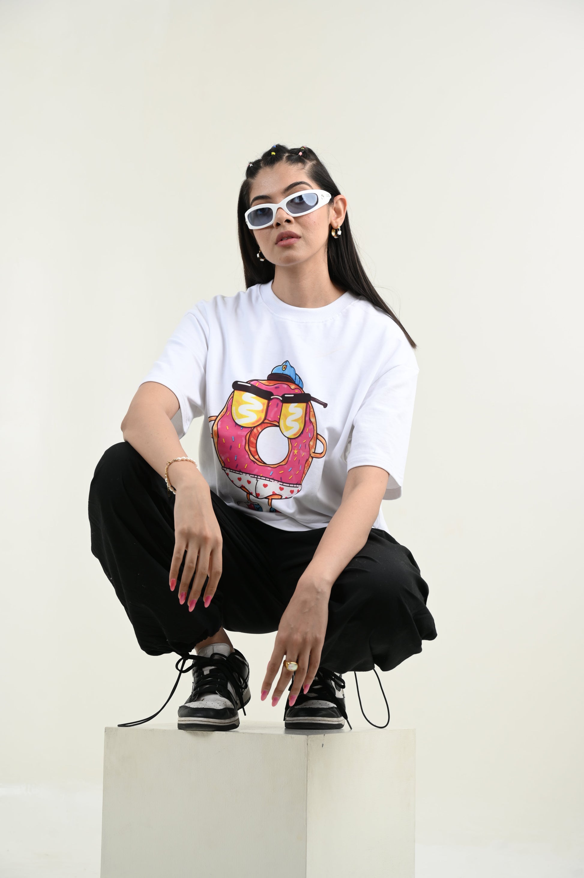Donut Love 100% Cotton Oversized White T-shirt at Kamakhyaa by Unfussy. This item is 100% cotton, Casual Wear, Organic, Oversized Fit, Printed, T-Shirts, Unfussy, Unisex, White, Womenswear